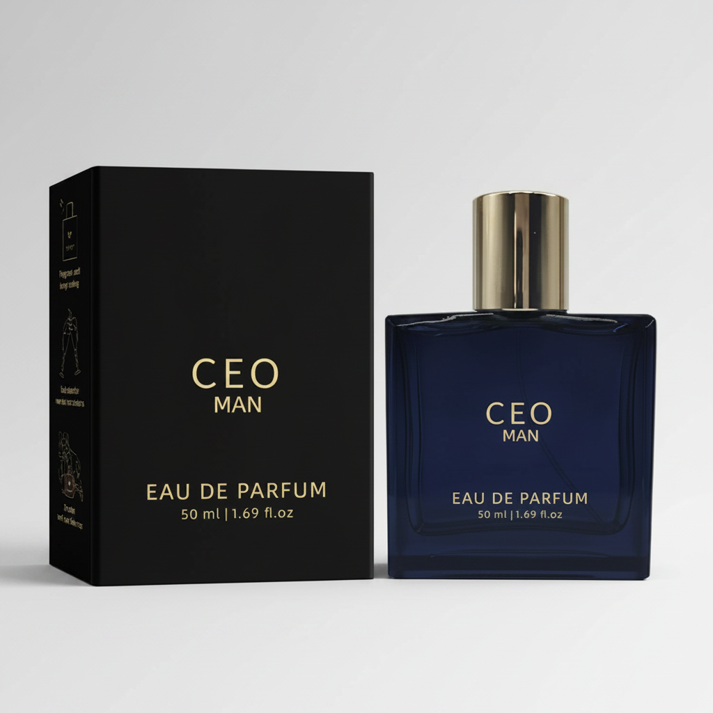 CEO Man Eau de Parfum bottle and packaging on a white background